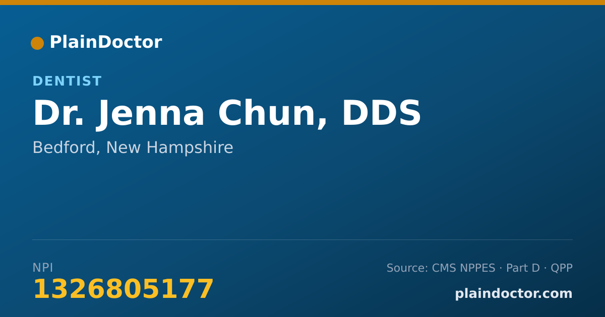 Shareable card for Jenna Chun, DDS - Dentist, Bedford, NH
