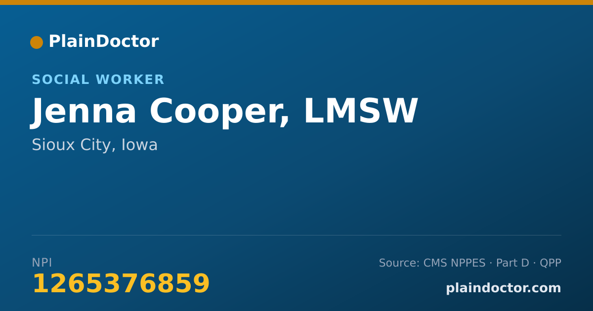 Shareable card for Jenna Cooper, LMSW - Social Worker, Sioux City, IA