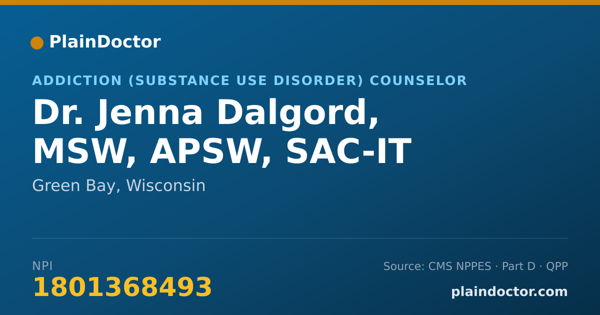 Shareable card for Jenna Dalgord, MSW, APSW, SAC-IT - Addiction (Substance Use Disorder) Counselor, Green Bay, WI