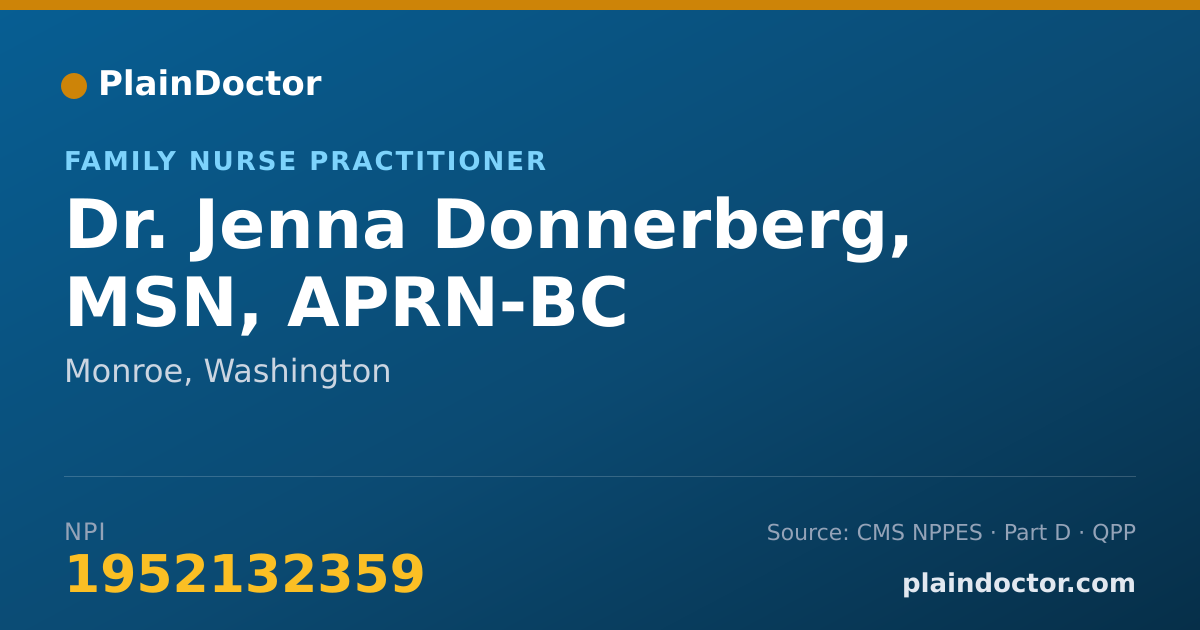 Shareable card for Jenna Donnerberg, MSN, APRN-BC - Family Nurse Practitioner, Monroe, WA