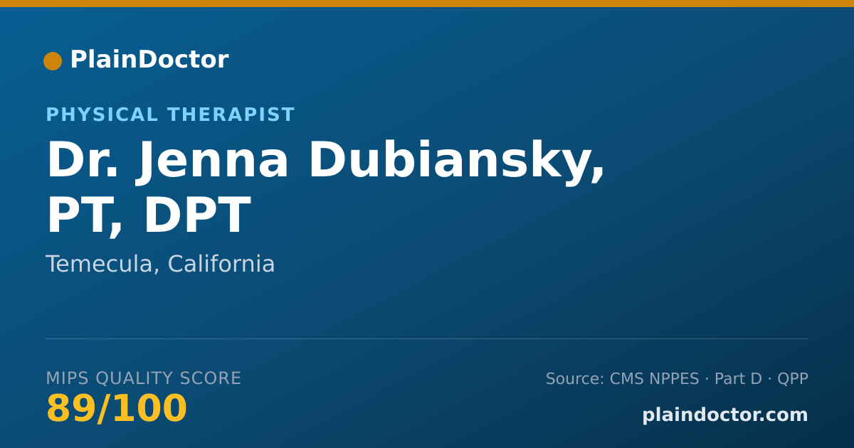 Shareable card for Jenna Dubiansky, PT, DPT - Physical Therapist, Temecula, CA