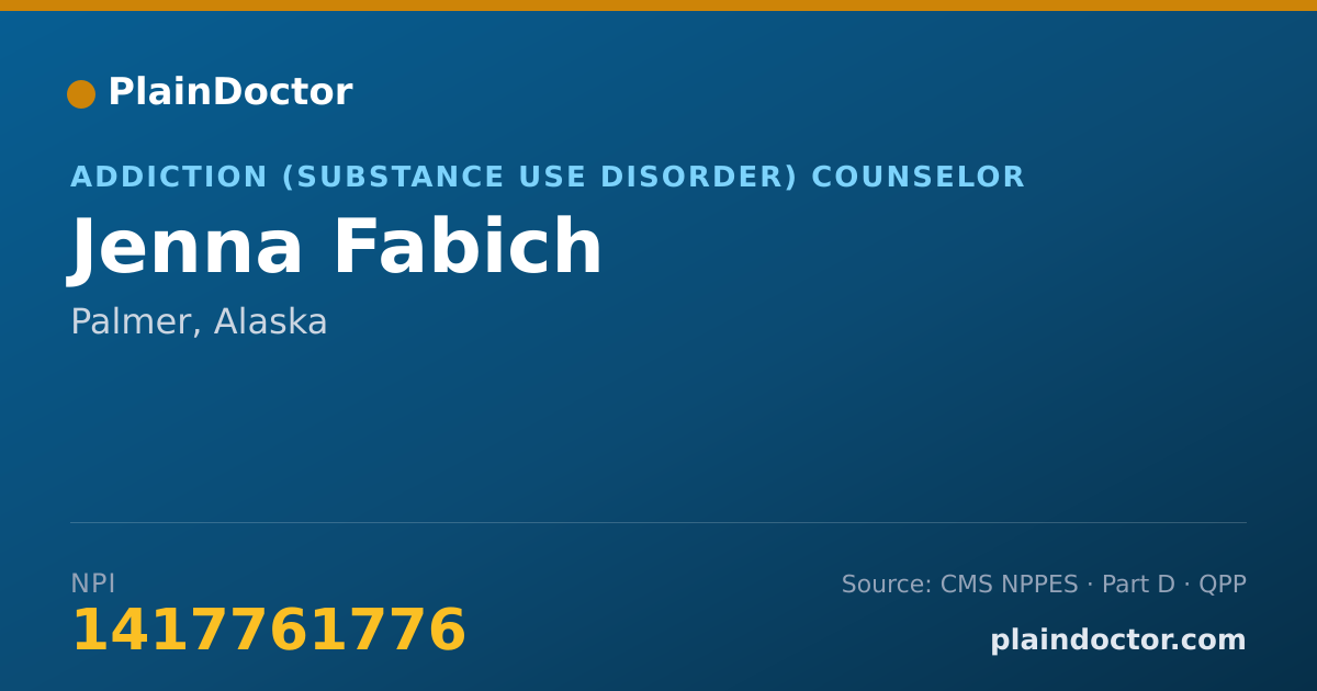Shareable card for Jenna Fabich - Addiction (Substance Use Disorder) Counselor, Palmer, AK
