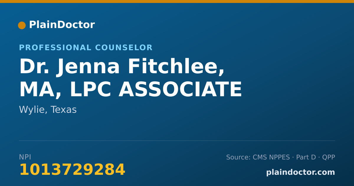 Shareable card for Jenna Fitchlee, MA, LPC ASSOCIATE - Professional Counselor, Wylie, TX