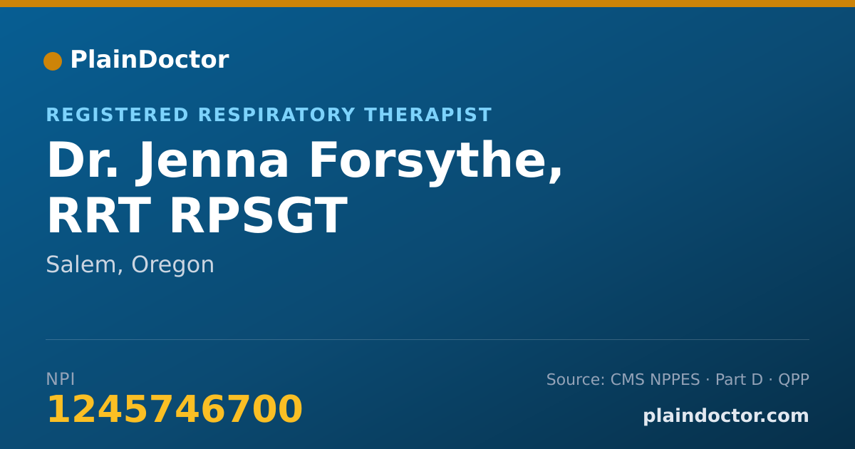 Shareable card for Jenna Forsythe, RRT RPSGT - Registered Respiratory Therapist, Salem, OR