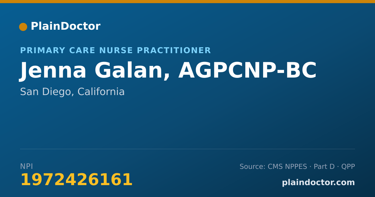 Shareable card for Jenna Galan, AGPCNP-BC - Primary Care Nurse Practitioner, San Diego, CA