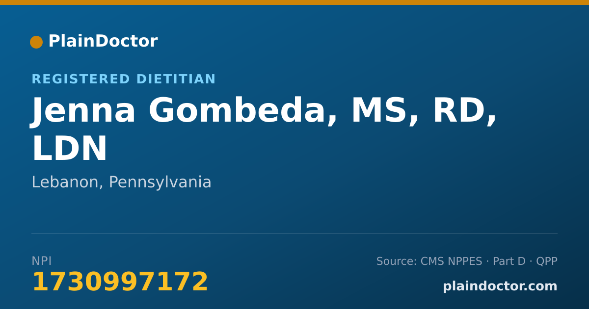 Shareable card for Jenna Gombeda, MS, RD, LDN - Registered Dietitian, Lebanon, PA