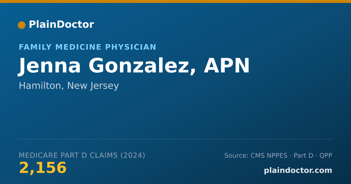 Shareable card for Jenna Gonzalez, APN - Family Medicine Physician, Hamilton, NJ