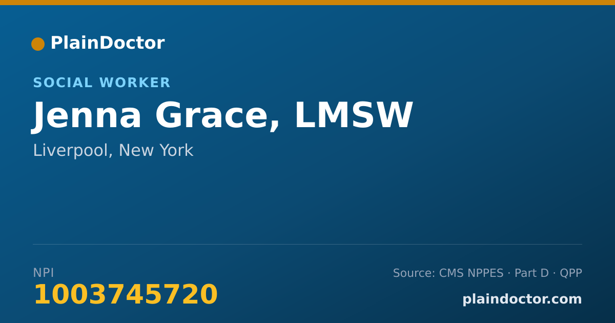 Shareable card for Jenna Grace, LMSW - Social Worker, Liverpool, NY