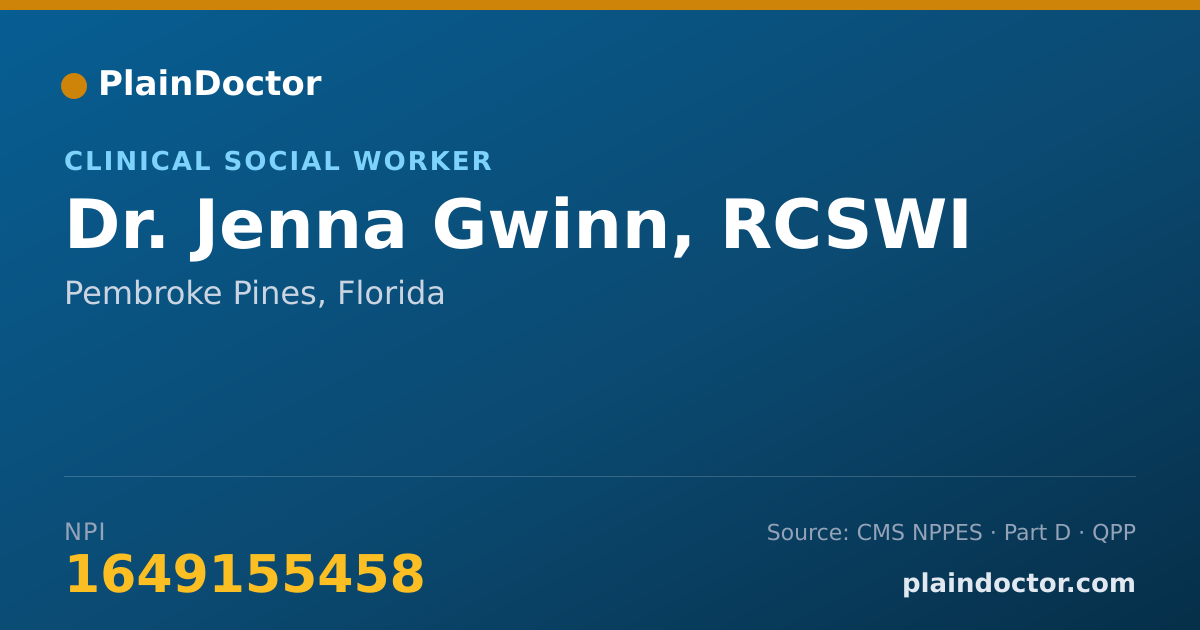 Shareable card for Jenna Gwinn, RCSWI - Clinical Social Worker, Pembroke Pines, FL