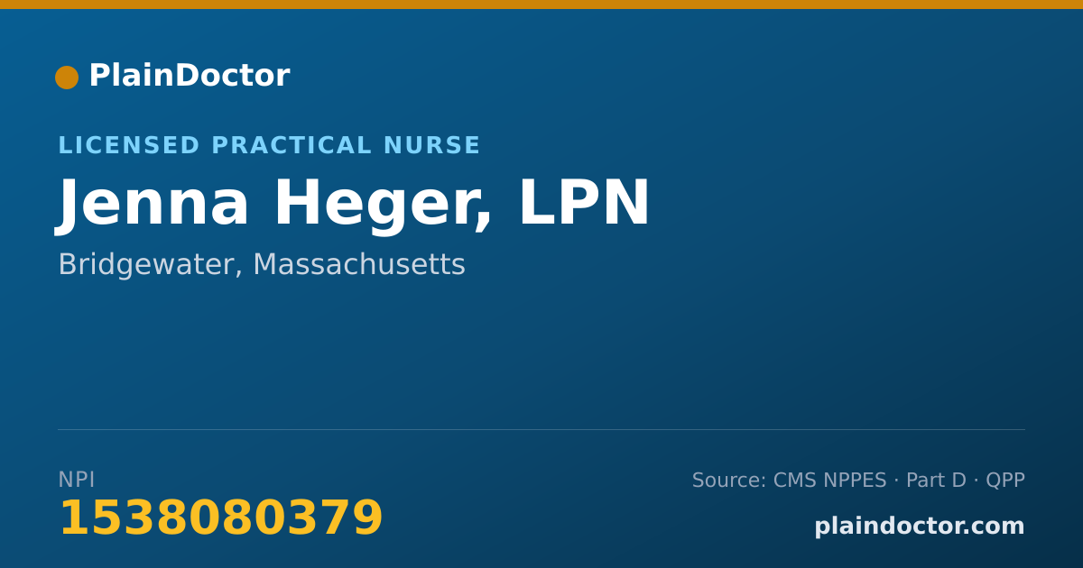 Shareable card for Jenna Heger, LPN - Licensed Practical Nurse, Bridgewater, MA