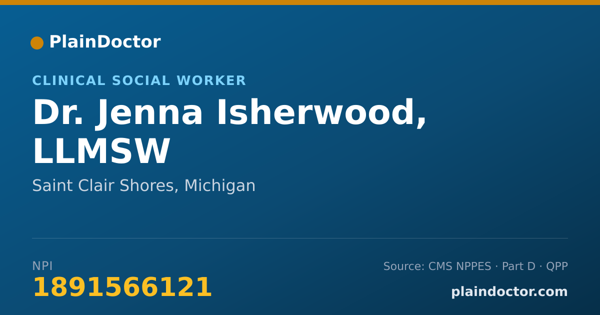Shareable card for Jenna Isherwood, LLMSW - Clinical Social Worker, Saint Clair Shores, MI