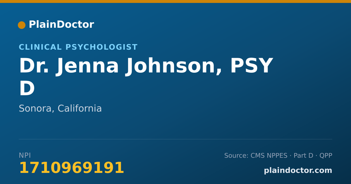 Shareable card for Jenna Johnson, PSY D - Clinical Psychologist, Sonora, CA