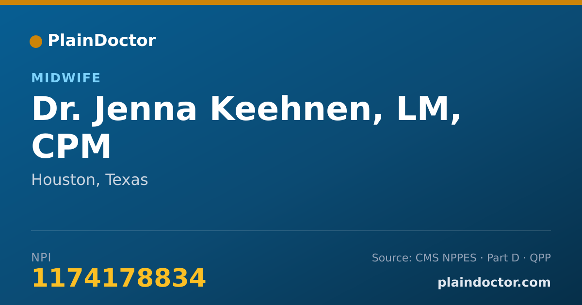 Shareable card for Jenna Keehnen, LM, CPM - Midwife, Houston, TX