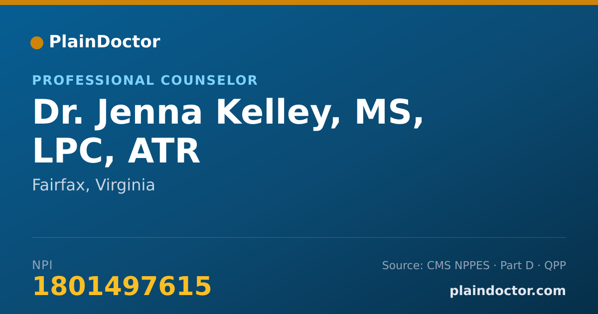 Shareable card for Jenna Kelley, MS, LPC, ATR - Professional Counselor, Fairfax, VA