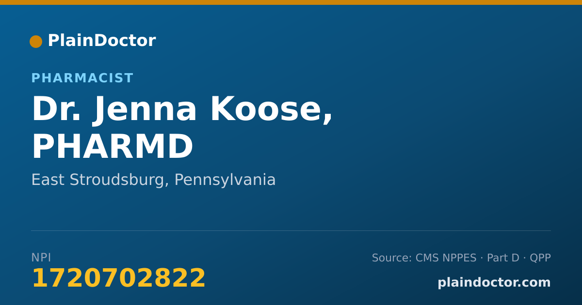 Shareable card for Jenna Koose, PHARMD - Pharmacist, East Stroudsburg, PA