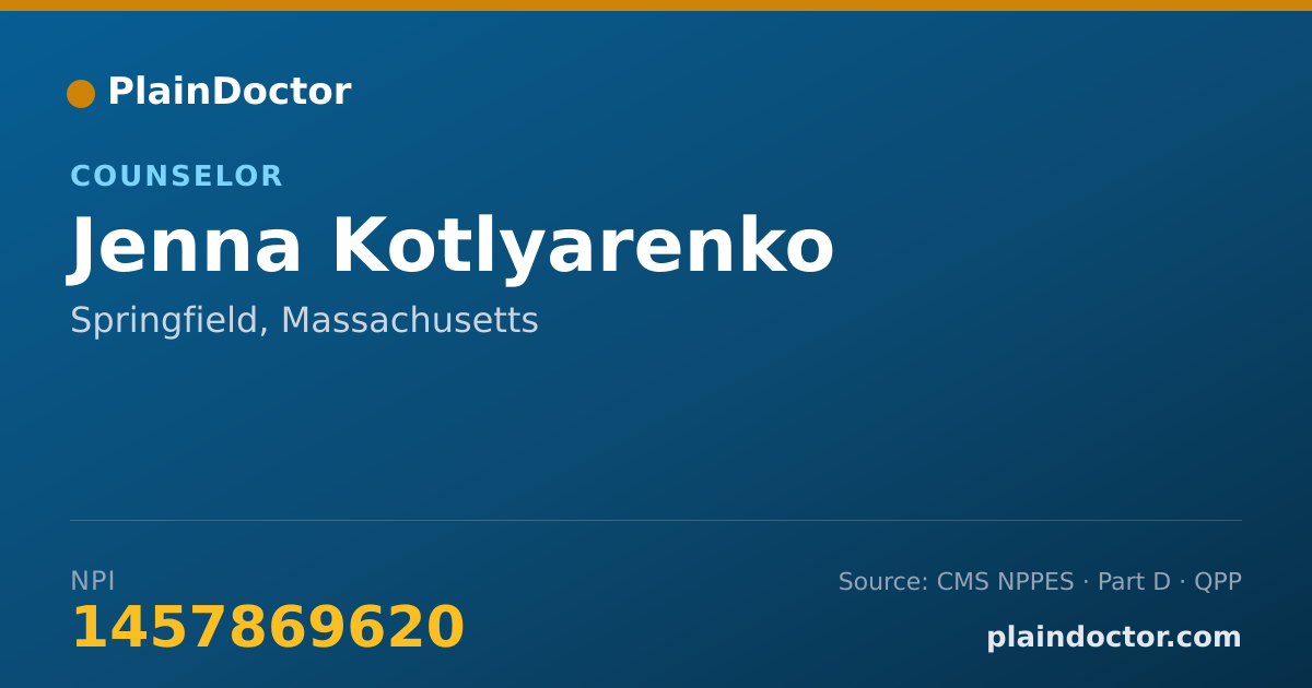 Shareable card for Jenna Kotlyarenko - Counselor, Springfield, MA