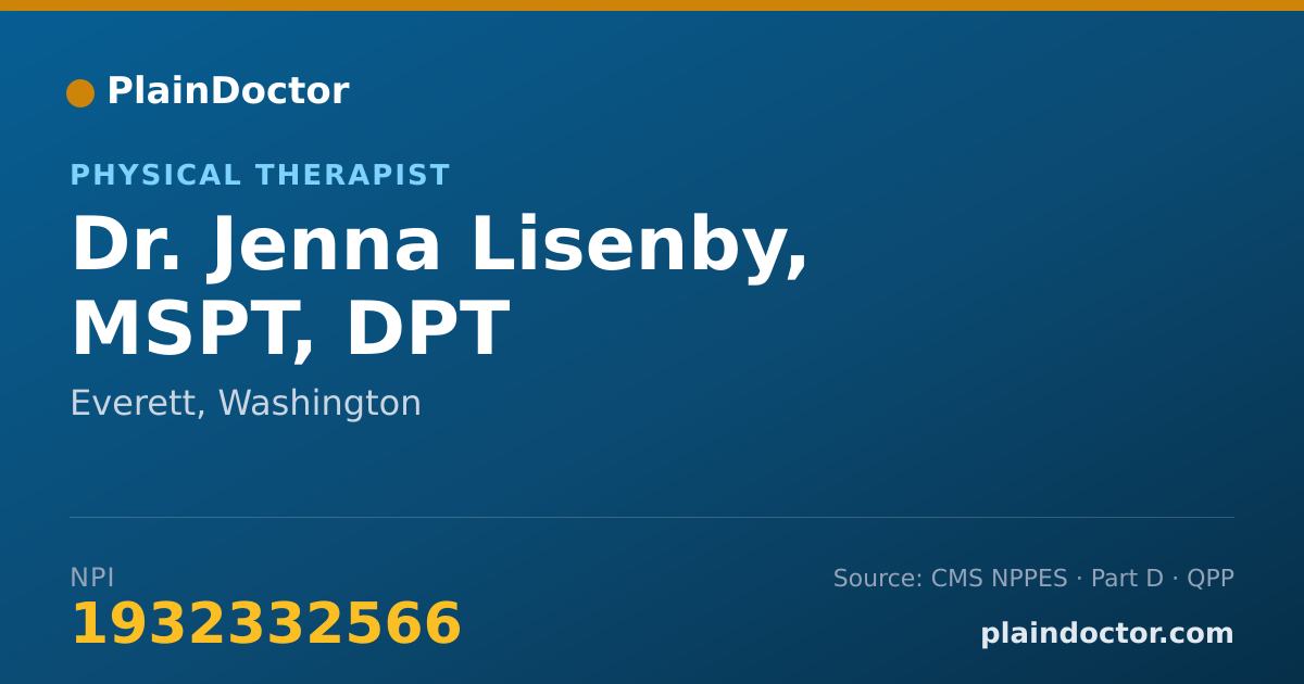 Shareable card for Jenna Lisenby, MSPT, DPT - Physical Therapist, Everett, WA