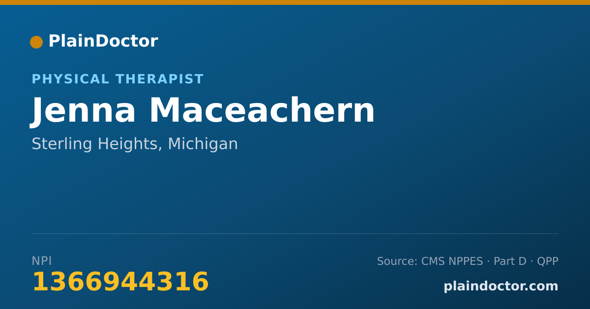 Shareable card for Jenna Maceachern - Physical Therapist, Sterling Heights, MI