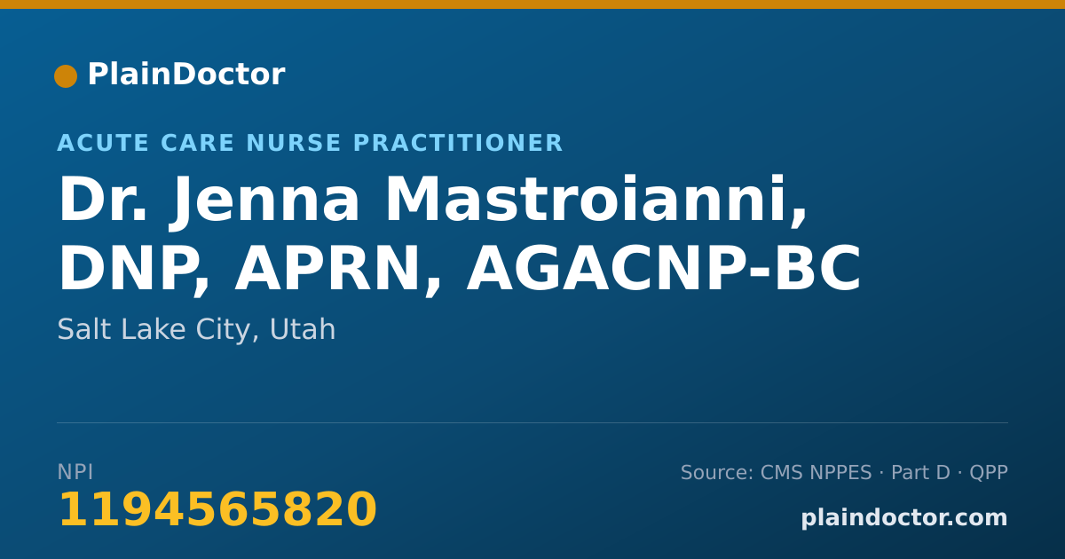 Shareable card for Jenna Mastroianni, DNP, APRN, AGACNP-BC - Acute Care Nurse Practitioner, Salt Lake City, UT