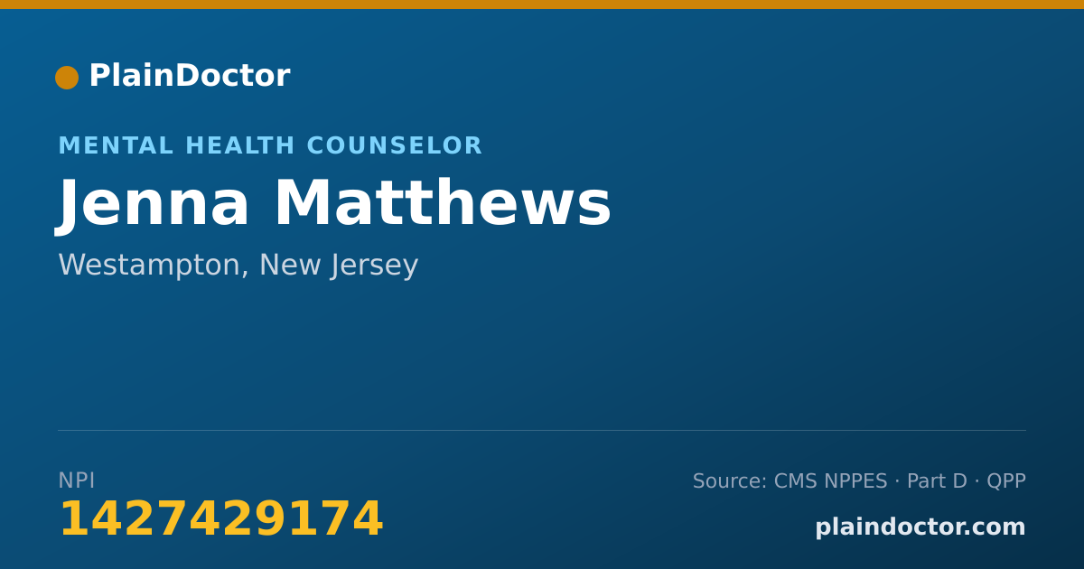 Shareable card for Jenna Matthews - Mental Health Counselor, Westampton, NJ