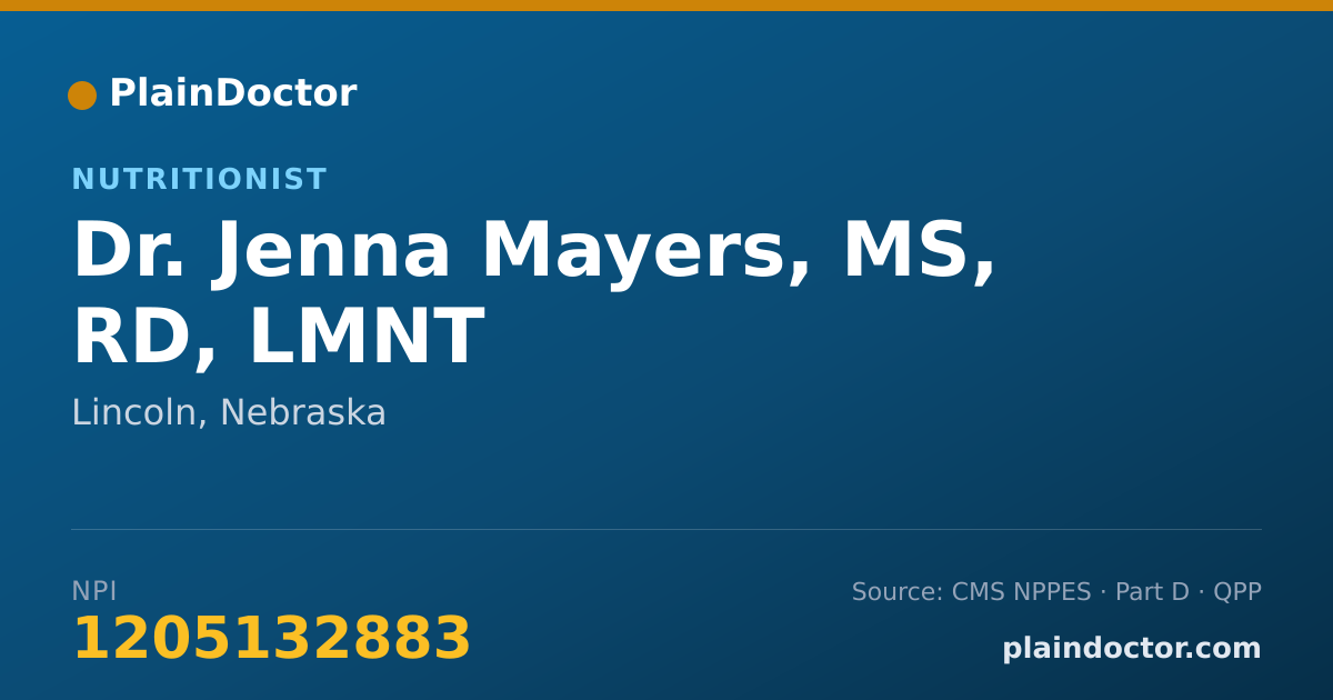 Shareable card for Jenna Mayers, MS, RD, LMNT - Nutritionist, Lincoln, NE