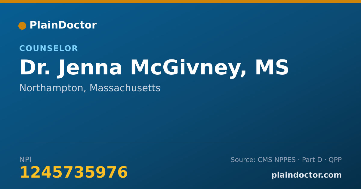 Shareable card for Jenna McGivney, MS - Counselor, Northampton, MA