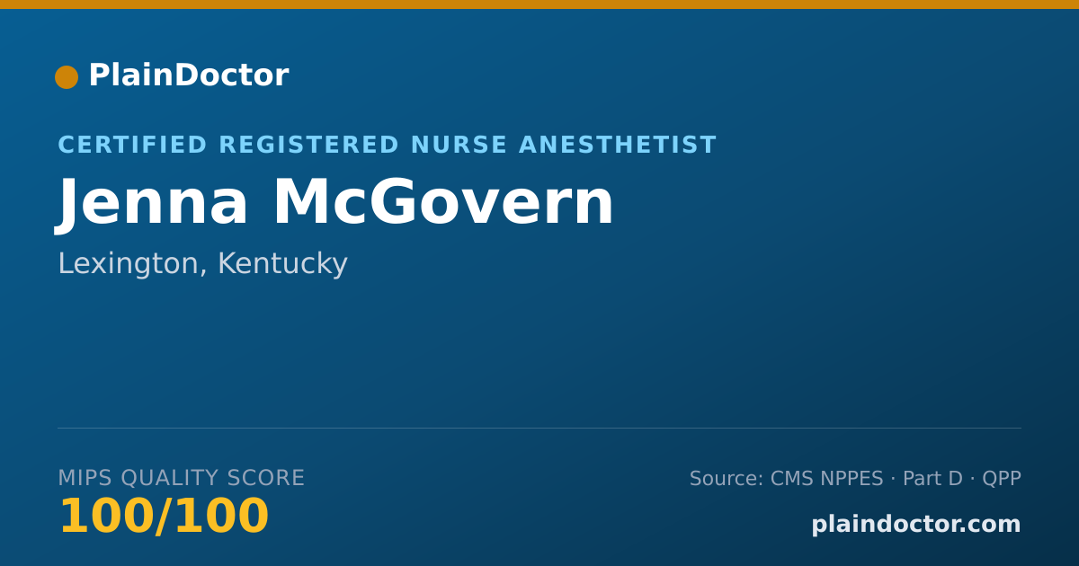 Shareable card for Jenna McGovern - Certified Registered Nurse Anesthetist, Lexington, KY