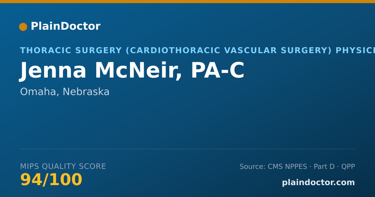 Shareable card for Jenna McNeir, PA-C - Thoracic Surgery (Cardiothoracic Vascular Surgery) Physician, Omaha, NE