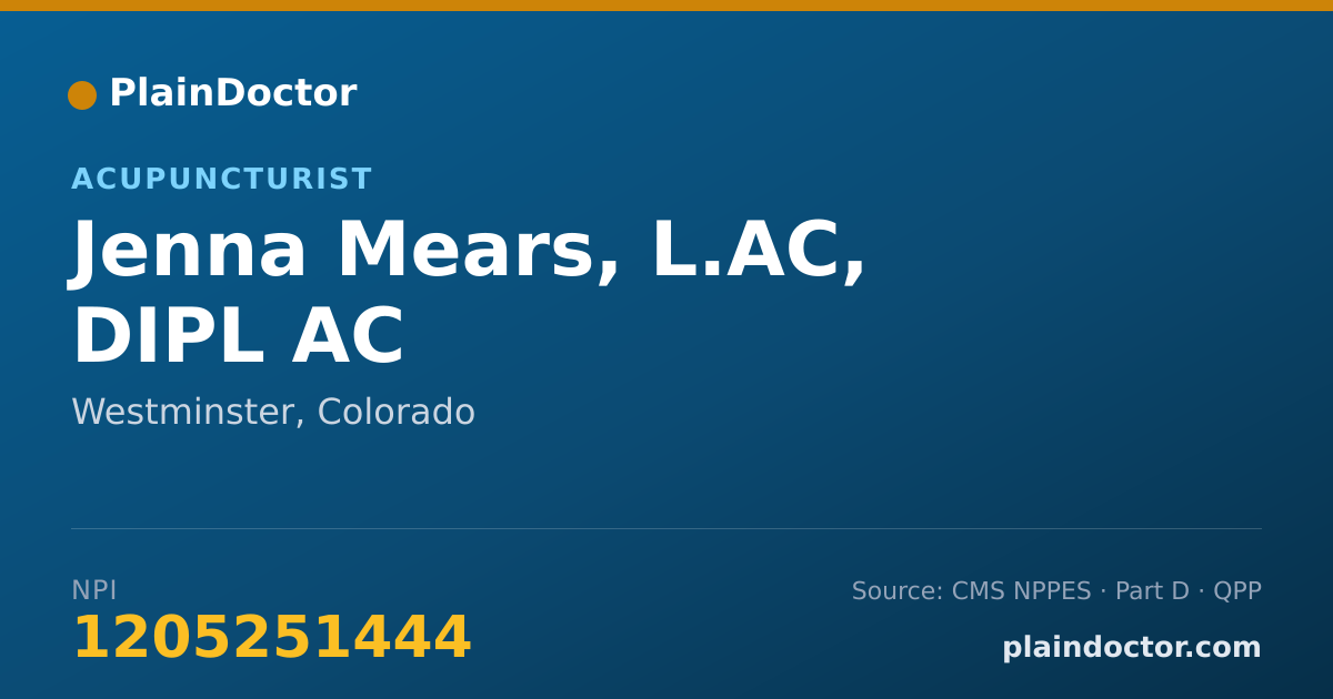 Shareable card for Jenna Mears, L.AC, DIPL AC - Acupuncturist, Westminster, CO
