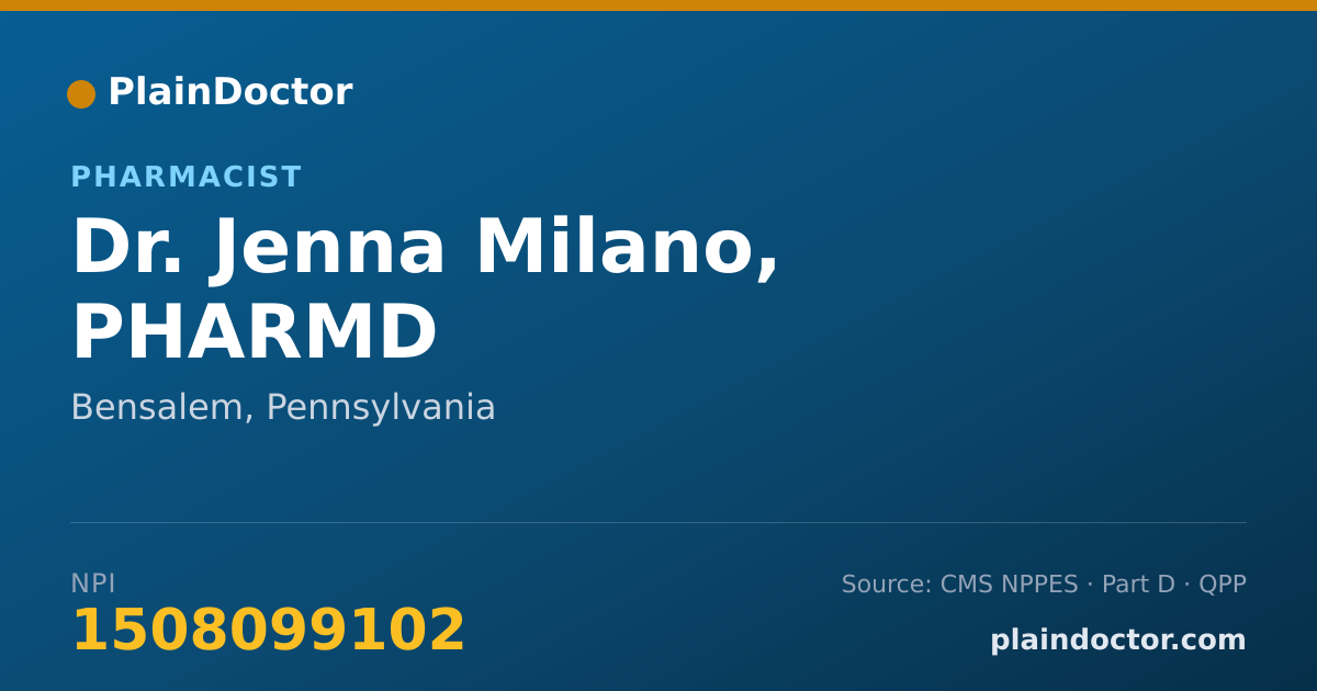 Shareable card for Jenna Milano, PHARMD - Pharmacist, Bensalem, PA