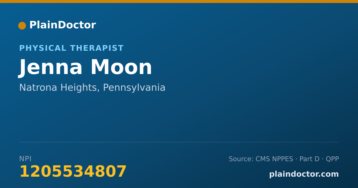 Shareable card for Jenna Moon - Physical Therapist, Natrona Heights, PA