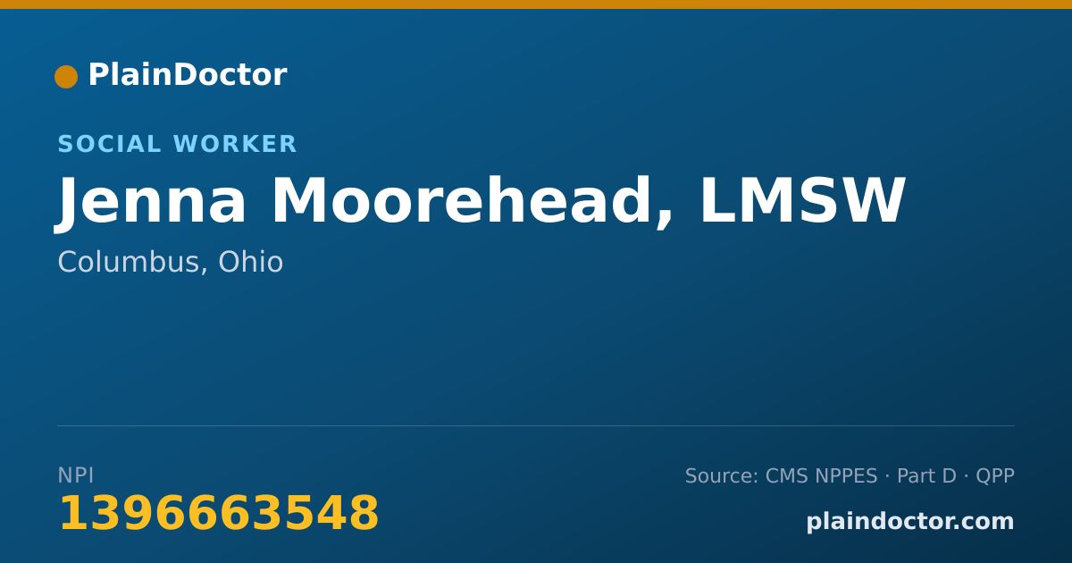 Shareable card for Jenna Moorehead, LMSW - Social Worker, Columbus, OH