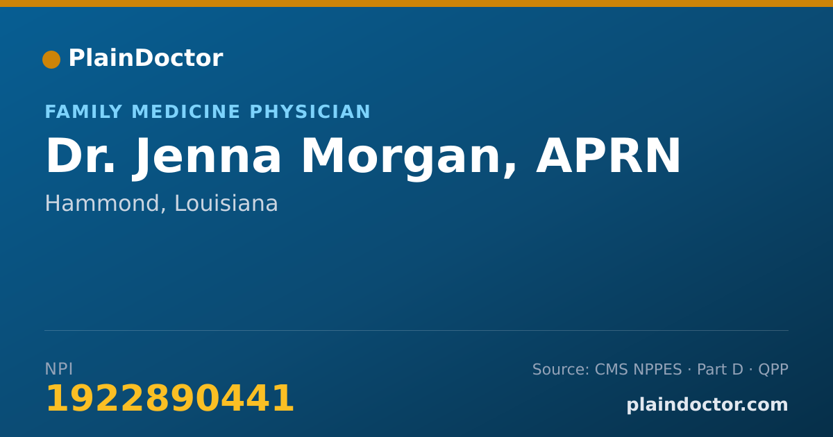 Shareable card for Jenna Morgan, APRN - Family Medicine Physician, Hammond, LA