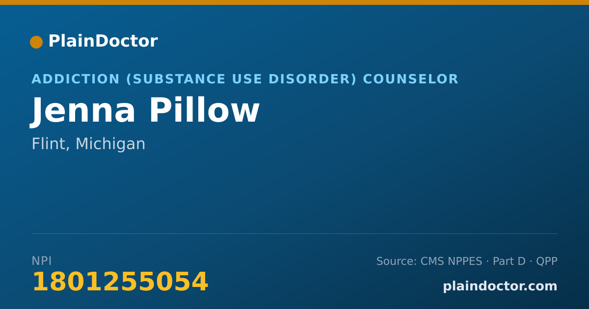 Shareable card for Jenna Pillow - Addiction (Substance Use Disorder) Counselor, Flint, MI