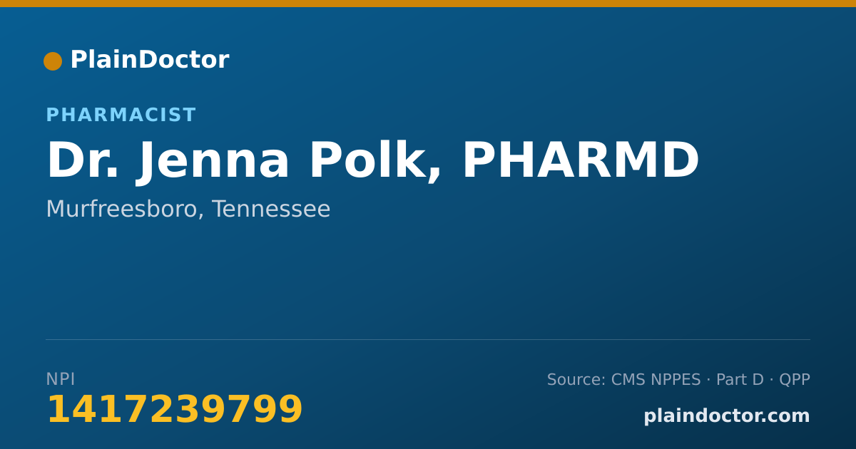 Shareable card for Jenna Polk, PHARMD - Pharmacist, Murfreesboro, TN