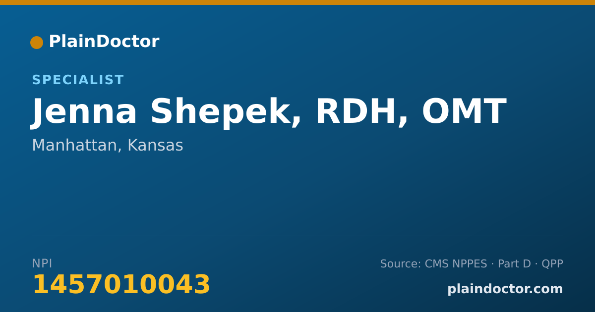 Shareable card for Jenna Shepek, RDH, OMT - Specialist, Manhattan, KS