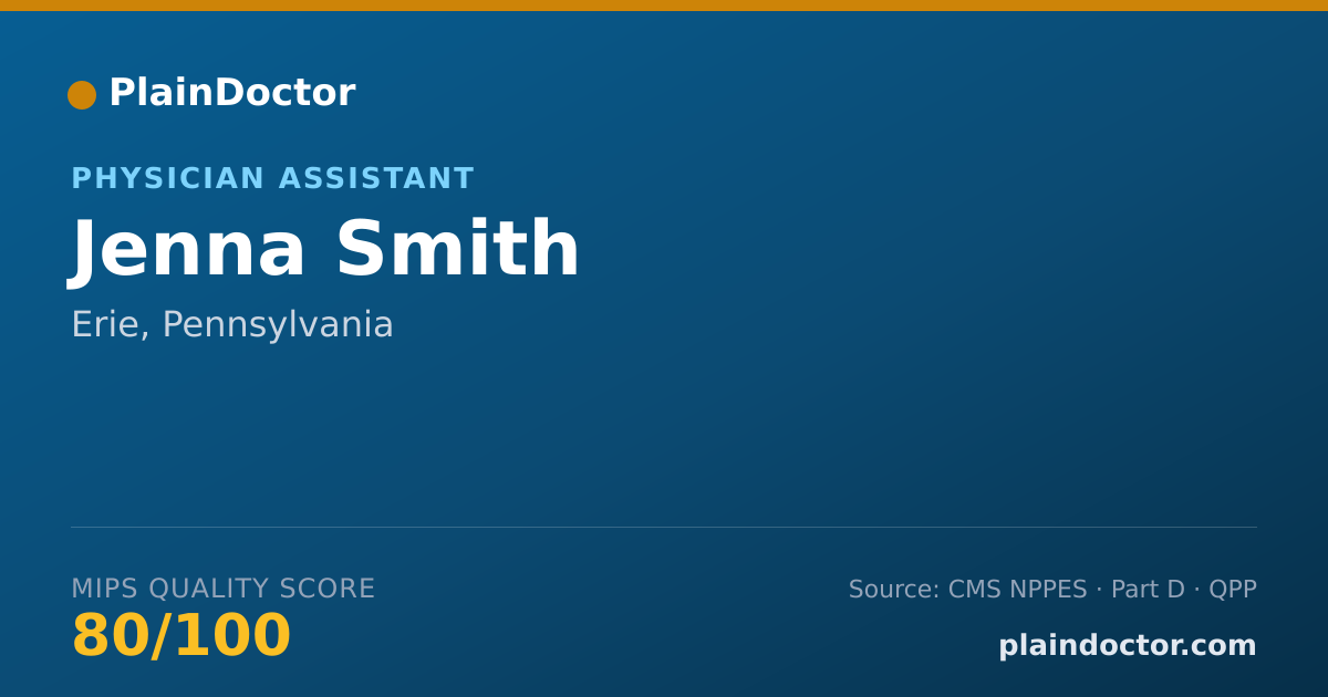 Shareable card for Jenna Smith - Physician Assistant, Erie, PA