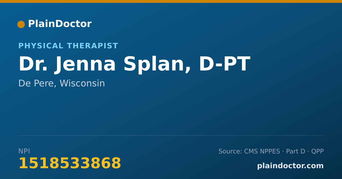 Shareable card for Jenna Splan, D-PT - Physical Therapist, De Pere, WI