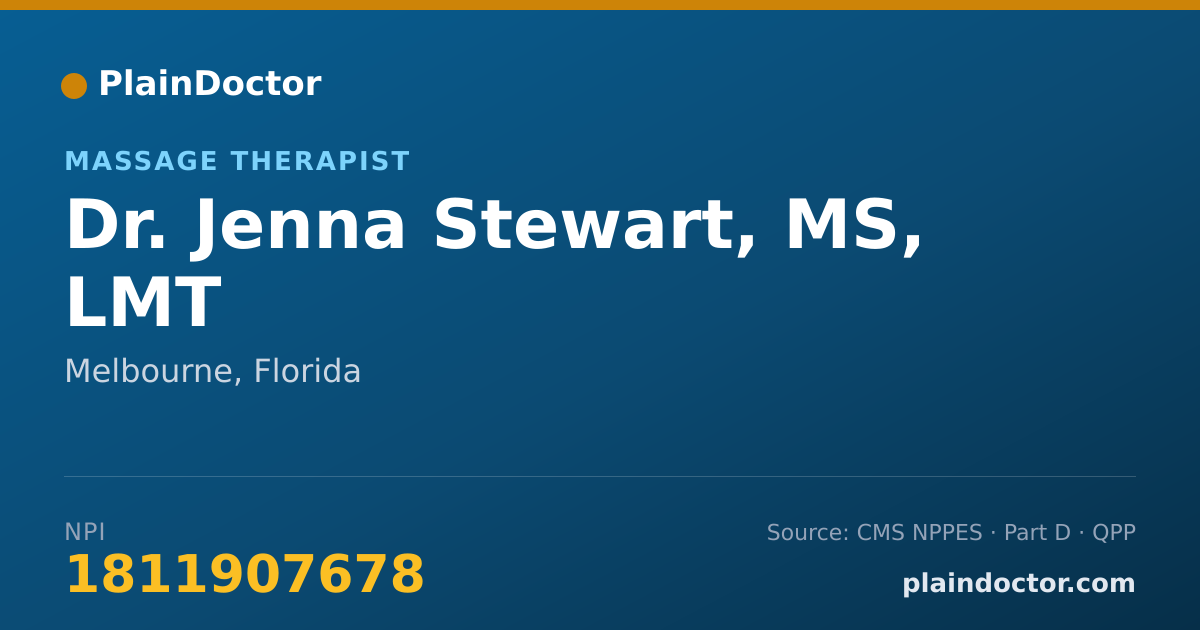 Shareable card for Jenna Stewart, MS, LMT - Massage Therapist, Melbourne, FL