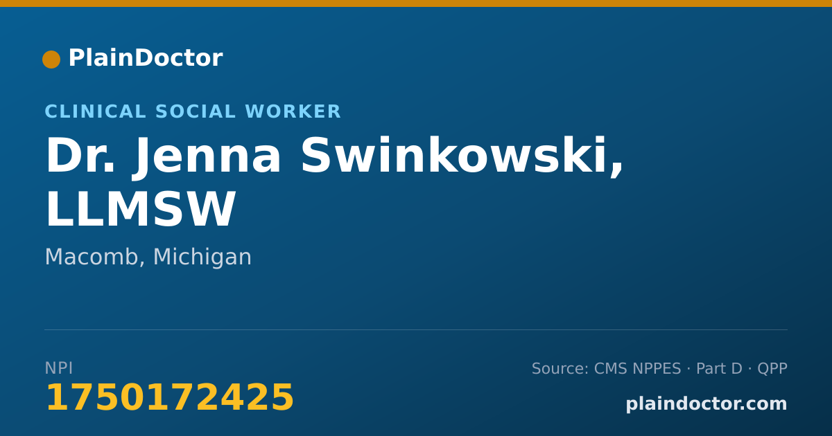 Shareable card for Jenna Swinkowski, LLMSW - Clinical Social Worker, Macomb, MI