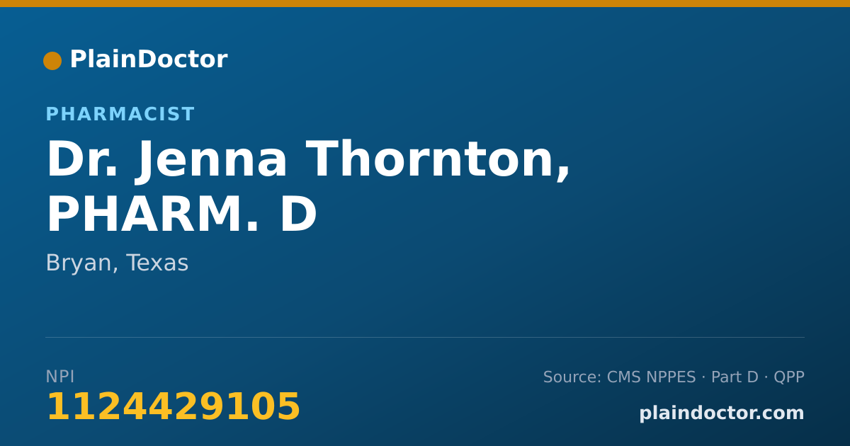 Shareable card for Jenna Thornton, PHARM. D - Pharmacist, Bryan, TX