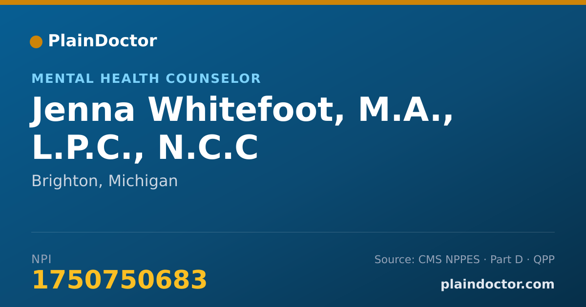 Shareable card for Jenna Whitefoot, M.A., L.P.C., N.C.C - Mental Health Counselor, Brighton, MI