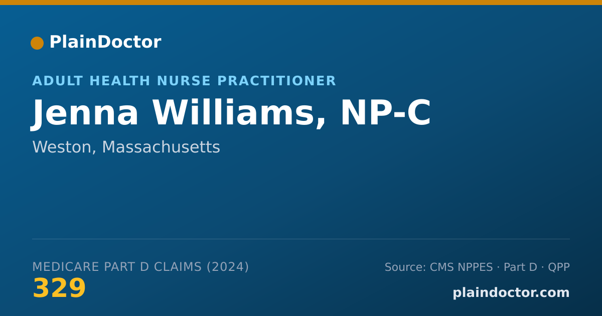 Shareable card for Jenna Williams, NP-C - Adult Health Nurse Practitioner, Weston, MA