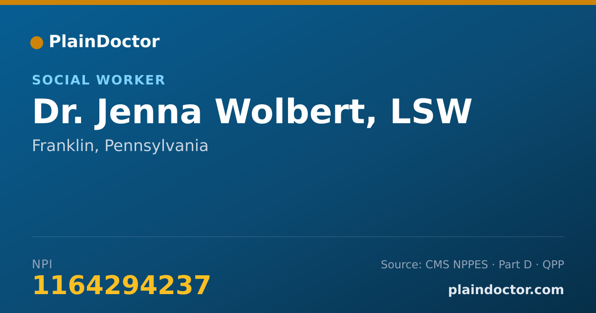 Shareable card for Jenna Wolbert, LSW - Social Worker, Franklin, PA