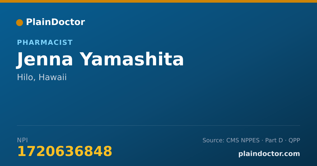 Shareable card for Jenna Yamashita - Pharmacist, Hilo, HI