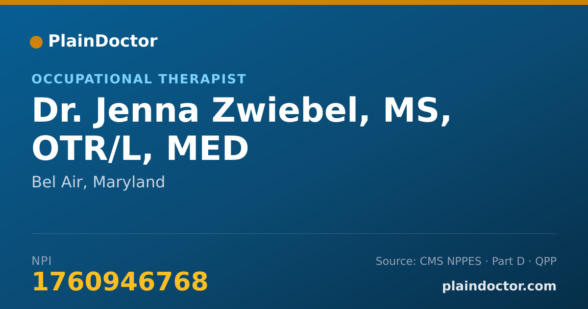 Shareable card for Jenna Zwiebel, MS, OTR/L, MED - Occupational Therapist, Bel Air, MD