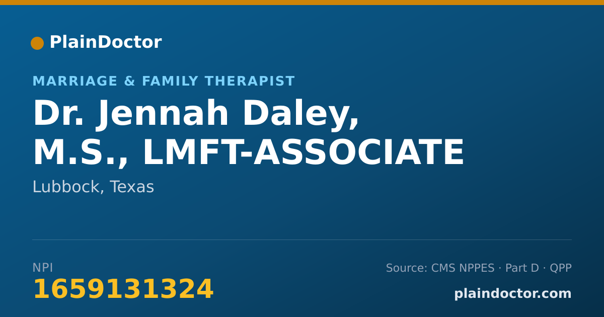 Shareable card for Jennah Daley, M.S., LMFT-ASSOCIATE - Marriage & Family Therapist, Lubbock, TX