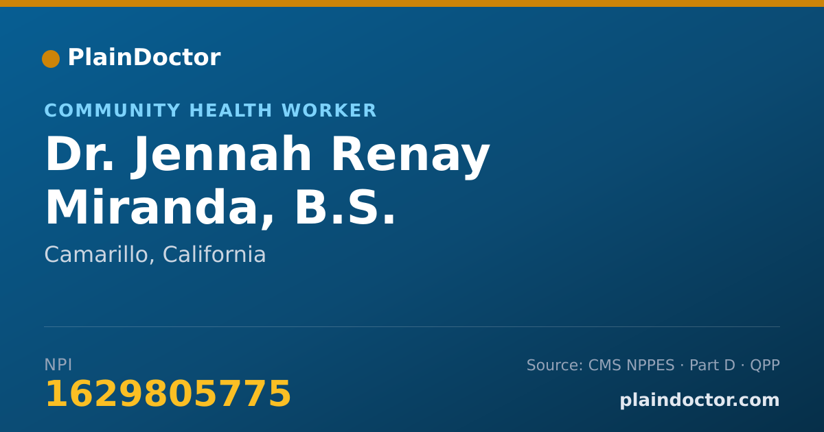 Shareable card for Jennah Renay Miranda, B.S. - Community Health Worker, Camarillo, CA