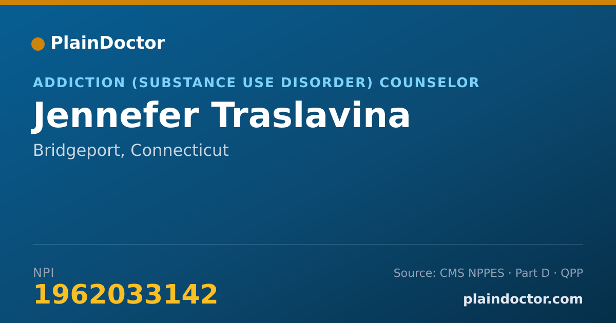 Shareable card for Jennefer Traslavina - Addiction (Substance Use Disorder) Counselor, Bridgeport, CT