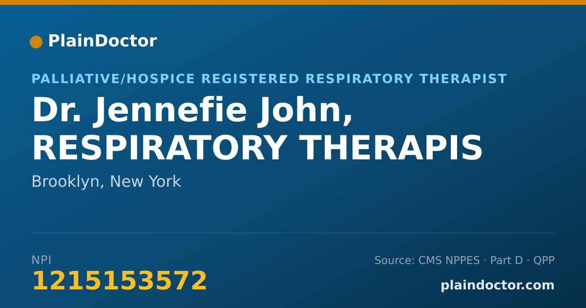 Shareable card for Jennefie John, RESPIRATORY THERAPIS - Palliative/Hospice Registered Respiratory Therapist, Brooklyn, NY